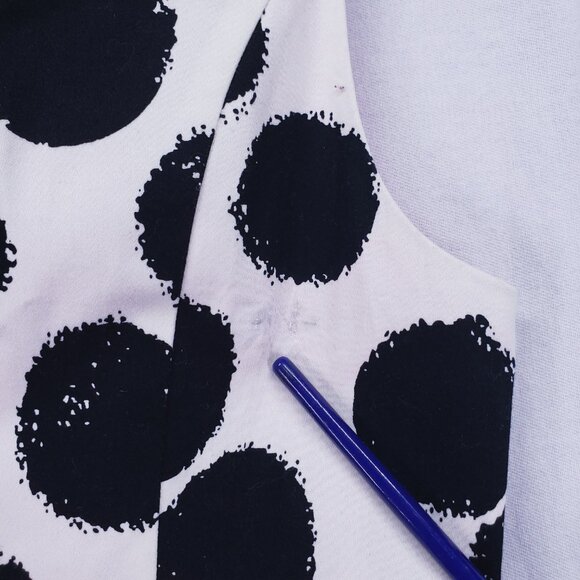 Eliza J Fit & Flare Dress Sz 6 Womans Black White Polka Dot Sleeveless Pleated - Picture 11 of 14